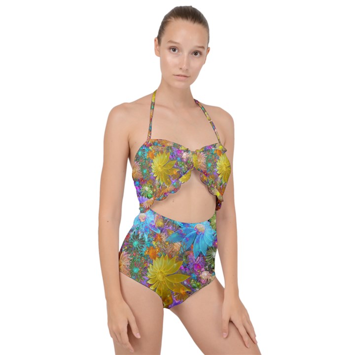 Apo Flower Power Scallop Top Cut Out Swimsuit