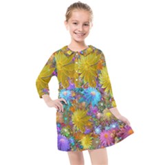 Apo Flower Power Kids  Quarter Sleeve Shirt Dress by WolfepawFractals