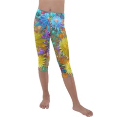 Apo Flower Power Kids  Lightweight Velour Capri Leggings  by WolfepawFractals