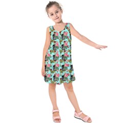 Vintage Can Floral Light Blue Kids  Sleeveless Dress