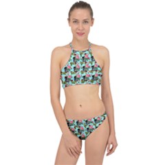 Vintage Can Floral Light Blue Racer Front Bikini Set by snowwhitegirl