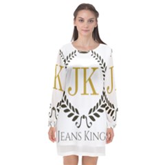 Jk Logo Long Sleeve Chiffon Shift Dress 