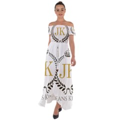 Jk Logo Off Shoulder Open Front Chiffon Dress by Jeanskings