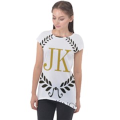 Jk Logo Square Cap Sleeve High Low Top by Jeanskings