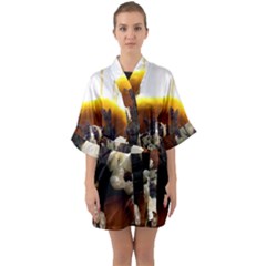 Tulips 1 2 Half Sleeve Satin Kimono  by bestdesignintheworld