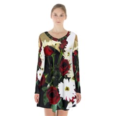 Roses 1 2 Long Sleeve Velvet V-neck Dress