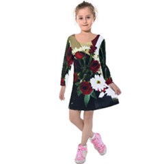 Roses 1 2 Kids  Long Sleeve Velvet Dress by bestdesignintheworld