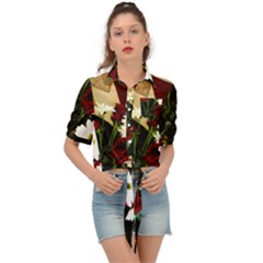 Roses 1 2 Tie Front Shirt  by bestdesignintheworld