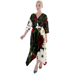 Roses 1 2 Quarter Sleeve Wrap Front Maxi Dress