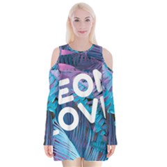 Neon Love Back Neon Love Front Velvet Long Sleeve Shoulder Cutout Dress by Lovemore