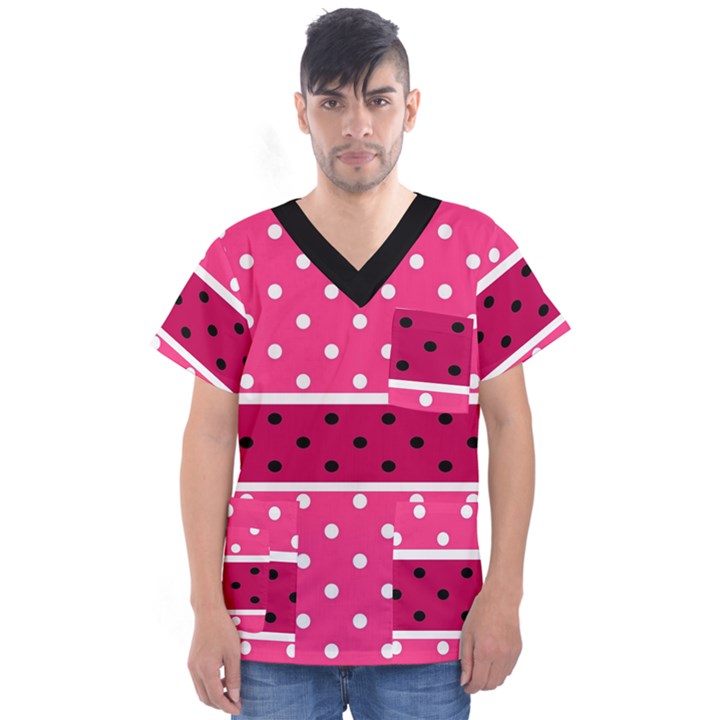 Polka Dots Two Times 2 Black Men s V-Neck Scrub Top