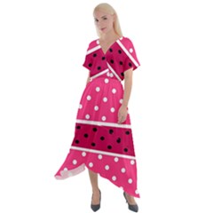 Polka Dots Two Times 2 Black Cross Front Sharkbite Hem Maxi Dress