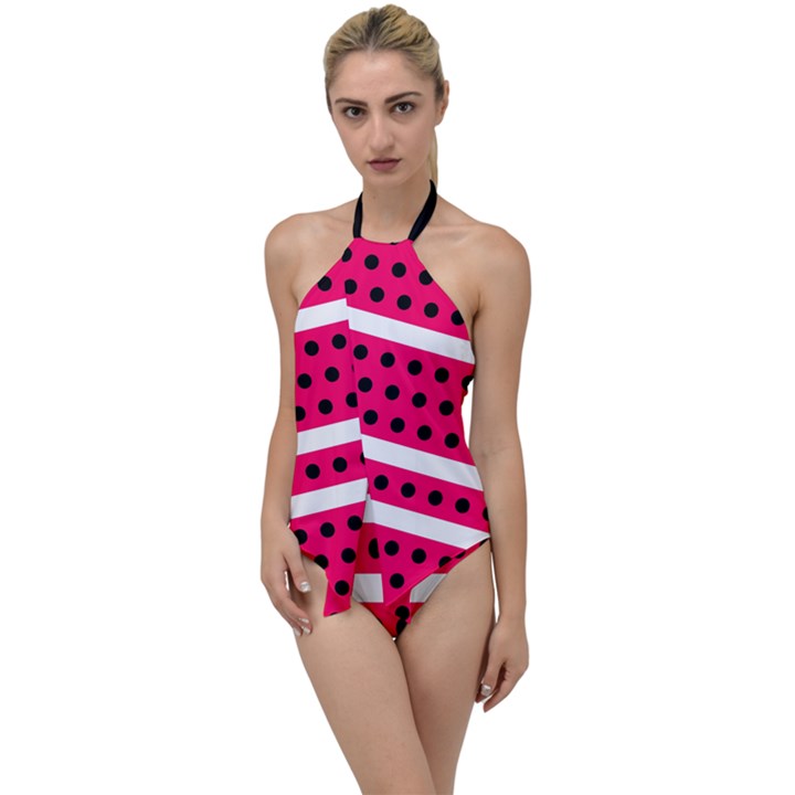 Polka Dots Two Times 3 Black Go with the Flow One Piece Swimsuit