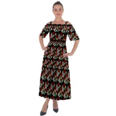 Vintage Hippie Girl Pattern Black Shoulder Straps Boho Maxi Dress 