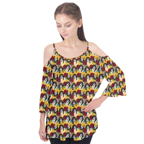 Vintage Hippie Girl Pattern Yellow Flutter Tees by snowwhitegirl