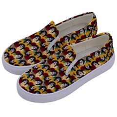 Vintage Hippie Girl Pattern Yellow Kids  Canvas Slip Ons by snowwhitegirl