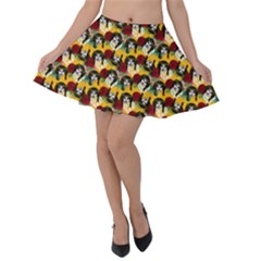 Vintage Hippie Girl Pattern Yellow Velvet Skater Skirt by snowwhitegirl