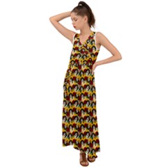 Vintage Hippie Girl Pattern Yellow V-neck Chiffon Maxi Dress by snowwhitegirl