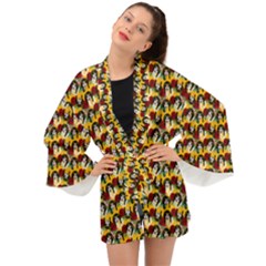 Vintage Hippie Girl Pattern Yellow Long Sleeve Kimono by snowwhitegirl