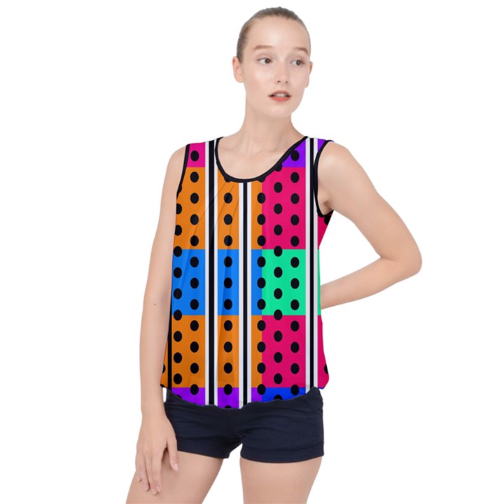 Polka Dots Two Times 5 Black Bubble Hem Chiffon Tank Top