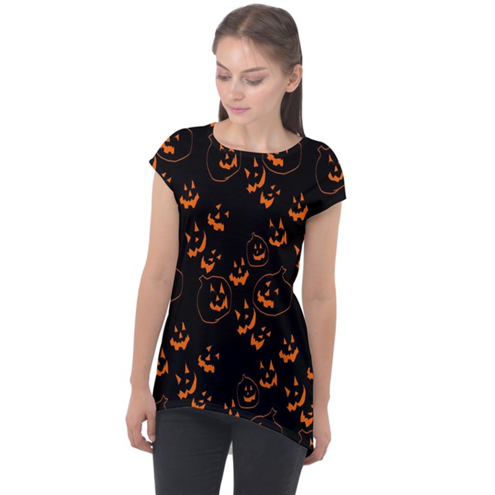 Jack O Lanterns Cap Sleeve High Low Top