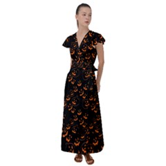 Jack O Lanterns Flutter Sleeve Maxi Dress by bloomingvinedesign