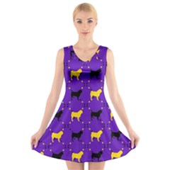 Elegant Pugs V-neck Sleeveless Dress