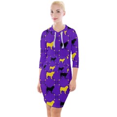 Elegant Pugs Quarter Sleeve Hood Bodycon Dress