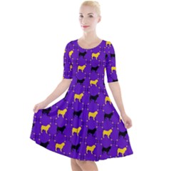 Elegant Pugs Quarter Sleeve A-line Dress