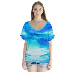 Sky 1 1 V-neck Flutter Sleeve Top by bestdesignintheworld