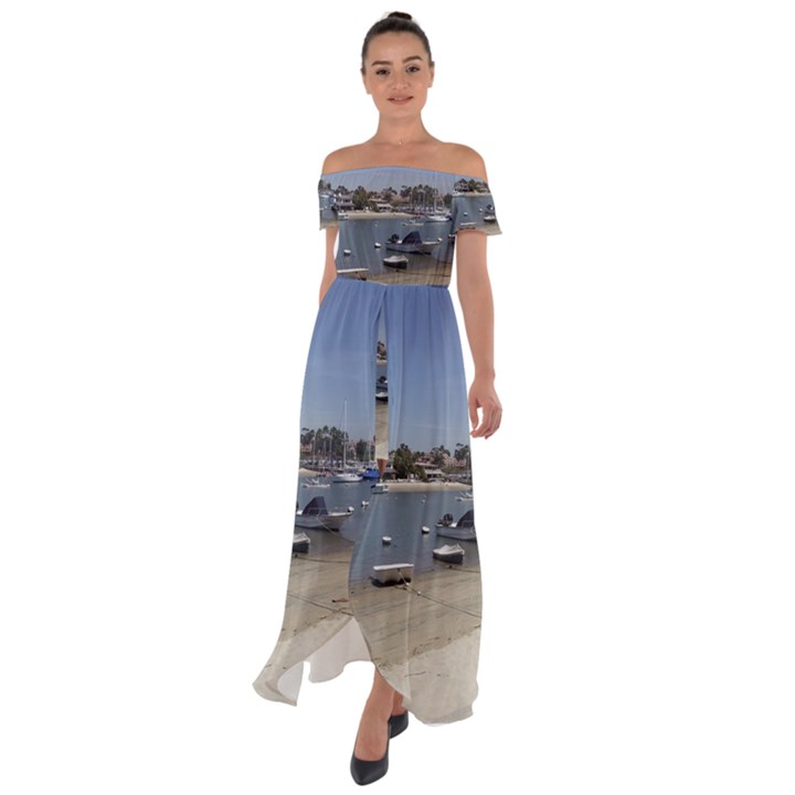 Balboa 1 3 Off Shoulder Open Front Chiffon Dress