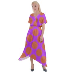 Polka Dots Two Times 7 Cross Front Sharkbite Hem Maxi Dress