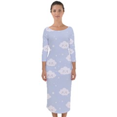 Kawaii Cloud Pattern Quarter Sleeve Midi Bodycon Dress by Valentinaart