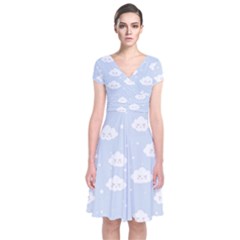 Kawaii Cloud Pattern Short Sleeve Front Wrap Dress by Valentinaart