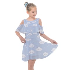 Kawaii Cloud Pattern Kids  Shoulder Cutout Chiffon Dress by Valentinaart