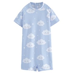 Kawaii Cloud Pattern Kids  Boyleg Half Suit Swimwear by Valentinaart