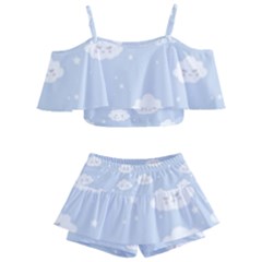 Kawaii Cloud Pattern Kids  Off Shoulder Skirt Bikini by Valentinaart