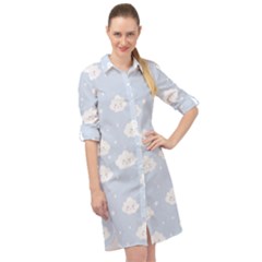 Kawaii Cloud Pattern Long Sleeve Mini Shirt Dress by Valentinaart