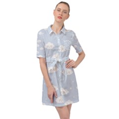 Kawaii Cloud Pattern Belted Shirt Dress by Valentinaart