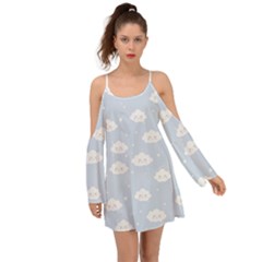 Kawaii Cloud Pattern Kimono Sleeves Boho Dress