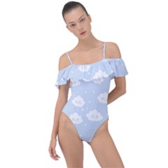 Kawaii Cloud Pattern Frill Detail One Piece Swimsuit by Valentinaart