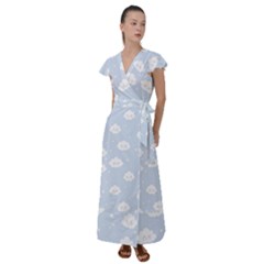 Kawaii Cloud Pattern Flutter Sleeve Maxi Dress by Valentinaart