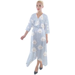 Kawaii Cloud Pattern Quarter Sleeve Wrap Front Maxi Dress by Valentinaart