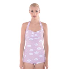 Kawaii Cloud Pattern Boyleg Halter Swimsuit  by Valentinaart