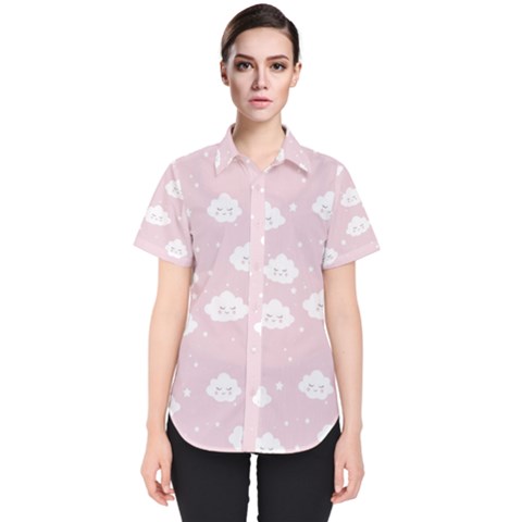 Kawaii Cloud Pattern Women s Short Sleeve Shirt by Valentinaart