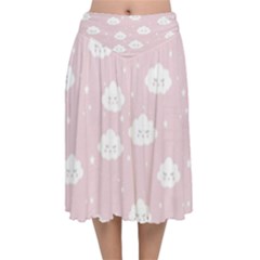 Kawaii Cloud Pattern Velvet Flared Midi Skirt