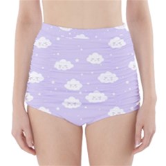 Kawaii Cloud Pattern High-waisted Bikini Bottoms by Valentinaart