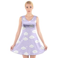 Kawaii Cloud Pattern V-neck Sleeveless Dress by Valentinaart