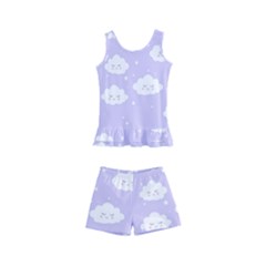 Kawaii Cloud Pattern Kids  Boyleg Swimsuit by Valentinaart