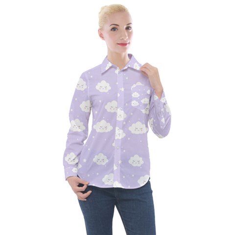 Kawaii Cloud Pattern Women s Long Sleeve Pocket Shirt by Valentinaart